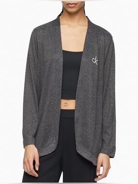 Calvin Klein (S) Aurora Comfort CK Logo Open Front Cardigan Dark Grey NWT